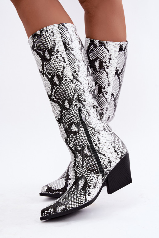 bottes hautes isolées de style cowboy avec motifs de serpent en couleur noire Bellina