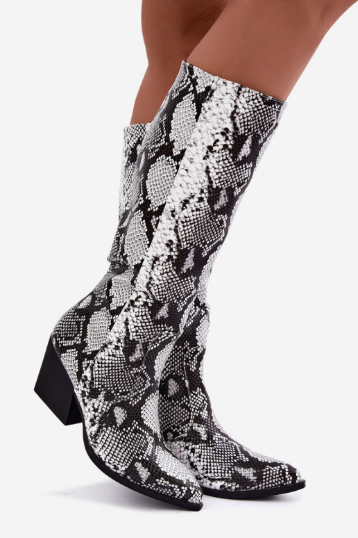 bottes hautes isolées de style cowboy avec motifs de serpent en couleur noire Bellina