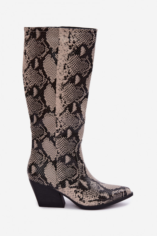 bottes hautes isolées de style cowboy avec motifs de serpent en couleur sable Bellina