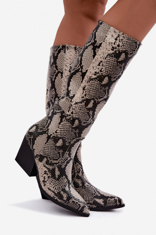 bottes hautes isolées de style cowboy avec motifs de serpent en couleur sable Bellina
