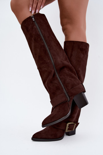 lange Stiefel mit Absätzen und Schnallen in braun Mirea 2