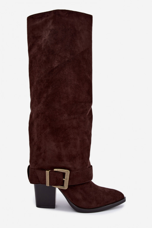 bottes hautes avec talons et boucles en couleur marron Mirea