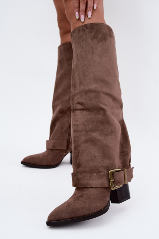 Bottes chaki à talons et boucles Mirea