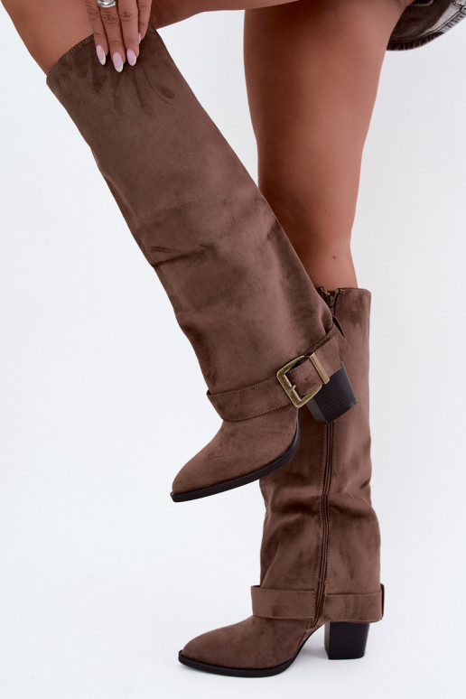 Bottes chaki à talons et boucles Mirea