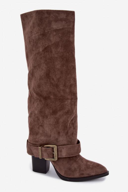 Bottes chaki à talons et boucles Mirea