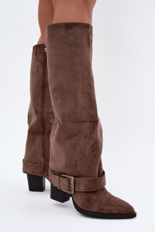 Chaki Stiefel mit Absatz und Schnallen Mirea