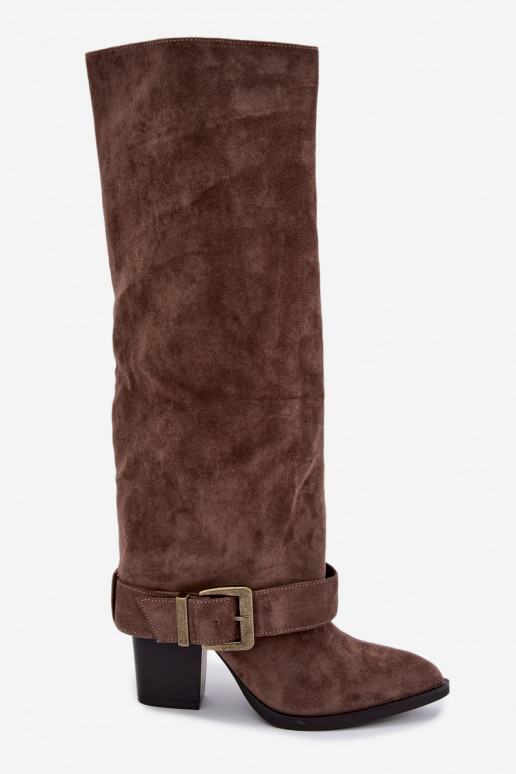 Bottes chaki à talons et boucles Mirea