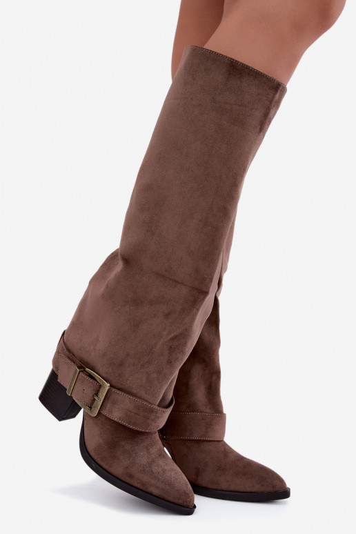 Bottes chaki à talons et boucles Mirea