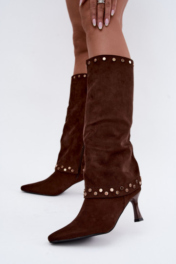 Braune isolierte lange Stiefel mit Dekoration Tai turiris 2