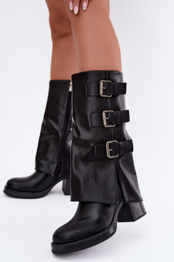 Bottes longues noires chaudes avec boucles Astrella 2
