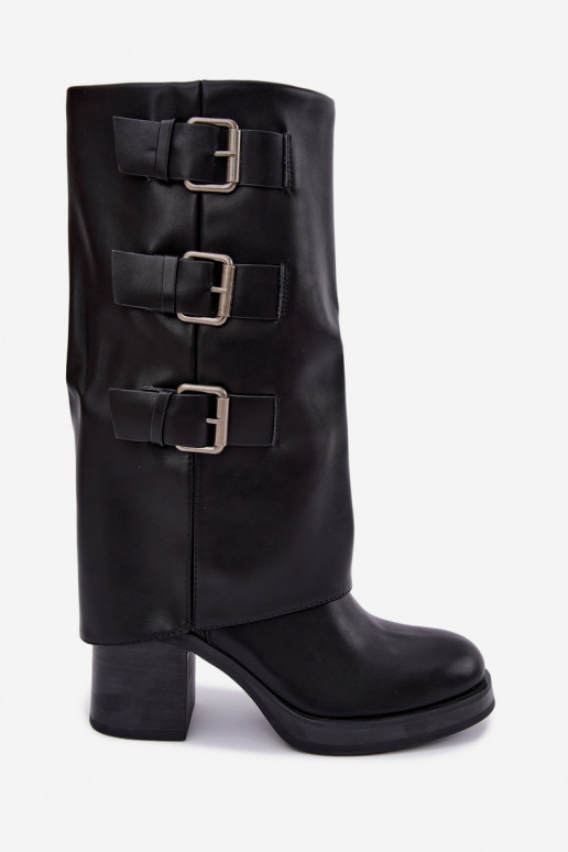 Bottes longues noires chaudes avec boucles Astrella