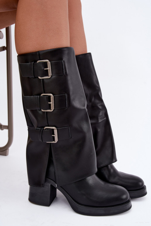 Bottes longues noires chaudes avec boucles Astrella
