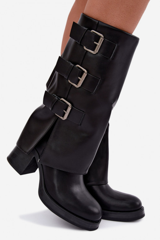Bottes longues noires chaudes avec boucles Astrella