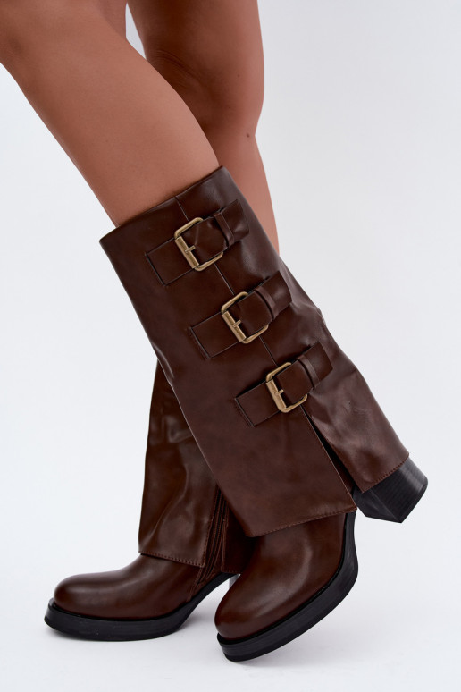 Warme braune lange Stiefel mit Schnallen Astrella