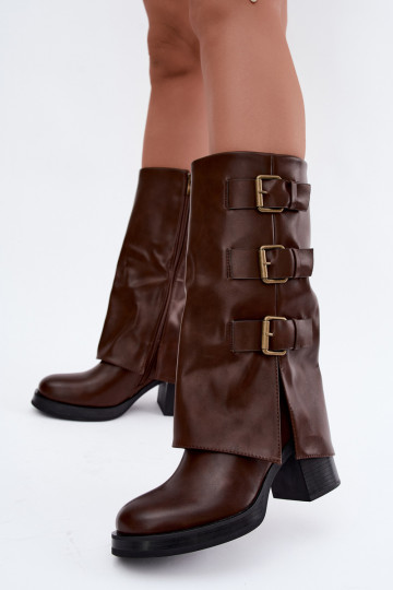 Warme braune lange Stiefel mit Schnallen Astrella 2