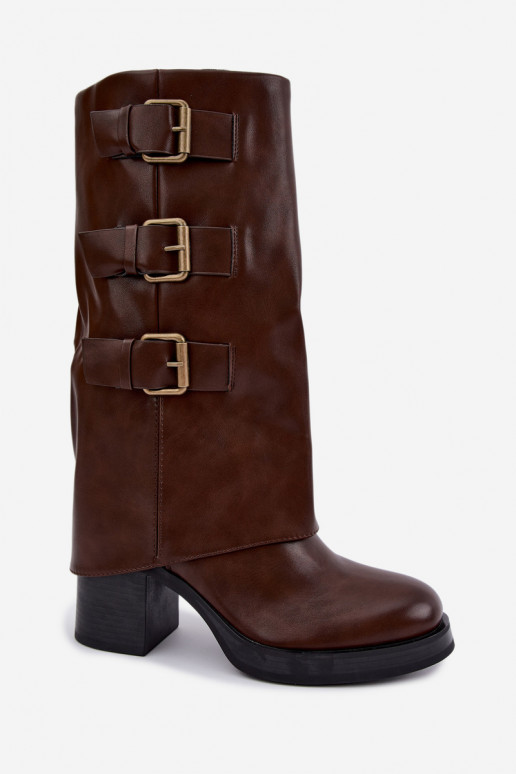 Warme braune lange Stiefel mit Schnallen Astrella