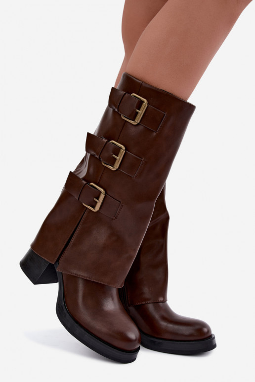 Warme braune lange Stiefel mit Schnallen Astrella