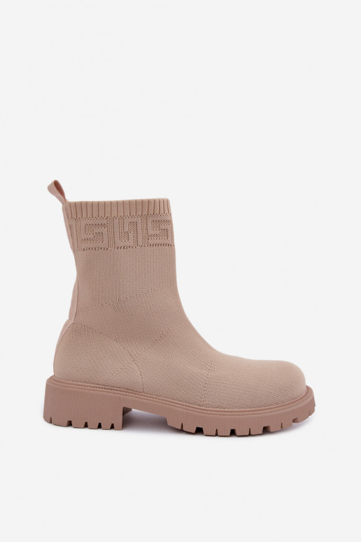 Bottines beiges de style chaussette avec talons larges Isaline