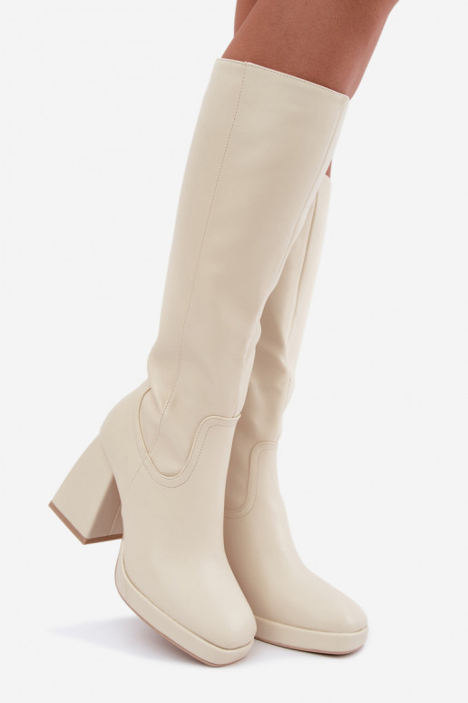 Bottes longues beiges isolées à talons Leonelle