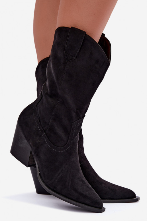 Schwarze isolierte Stiefel im Cowboy-Stil mit Absatz Serenza