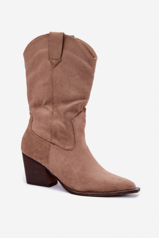 Bottines beiges isolées de style cowboy avec talons Serenza