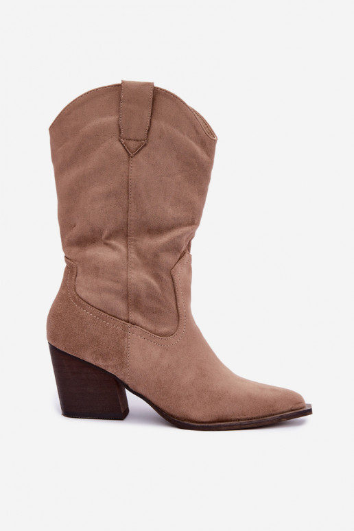 Sandfarbene isolierte Stiefel im Cowboy-Stil mit Absatz Serenza