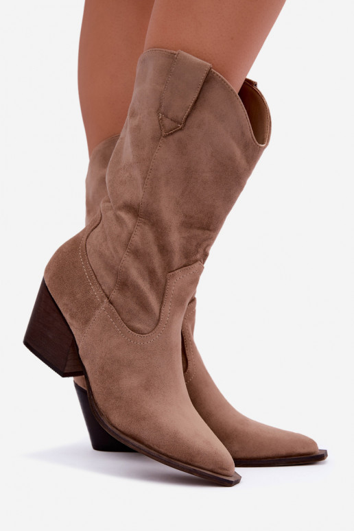 Bottines beiges isolées de style cowboy avec talons Serenza