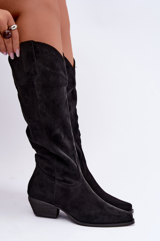Schwarze Cowboy-Stiefel mit niedrigem Absatz Grisel