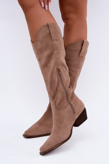 Bottes cowboy beiges à talon bas Grisel 2