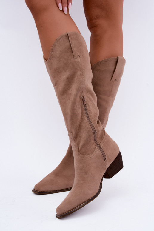 Bottes cowboy beiges à talon bas Grisel