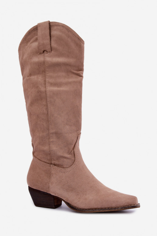 Beige Cowboy-Stiefel mit niedrigem Absatz Grisel