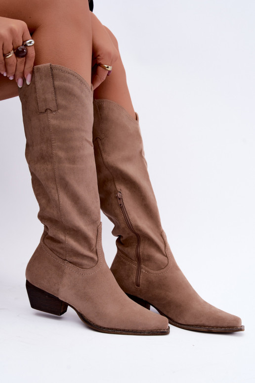 Bottes cowboy beiges à talon bas Grisel