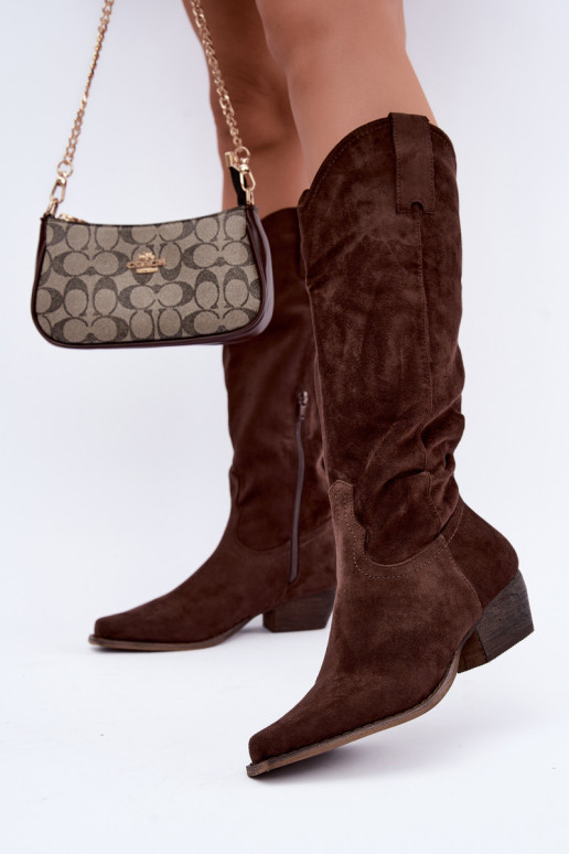 Bottes cowboy chocolat à talon bas Grisel