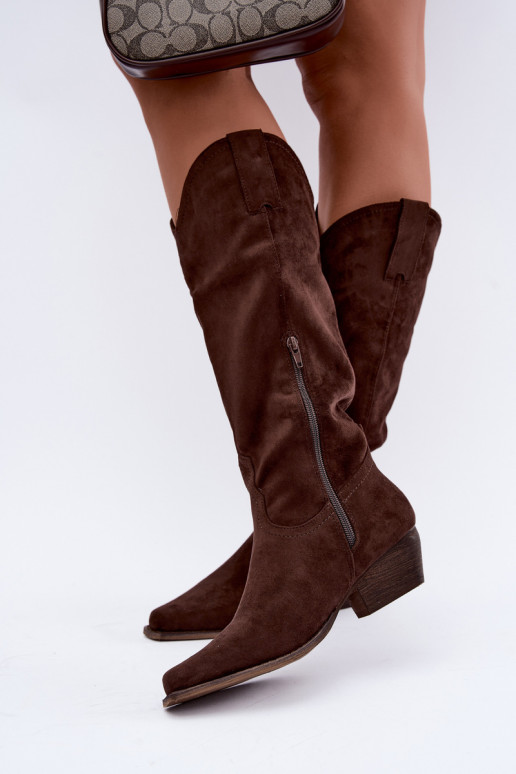 Chocolade cowboy laarzen tot de knie met lage hak Grisel