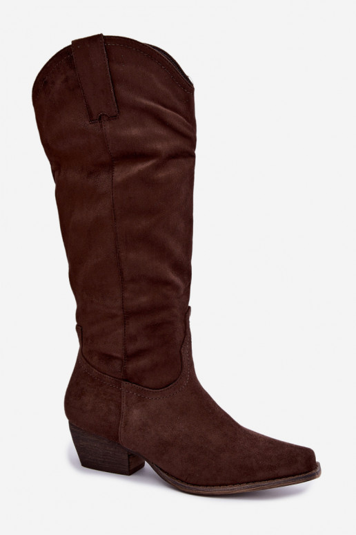 Bottes cowboy chocolat à talon bas Grisel