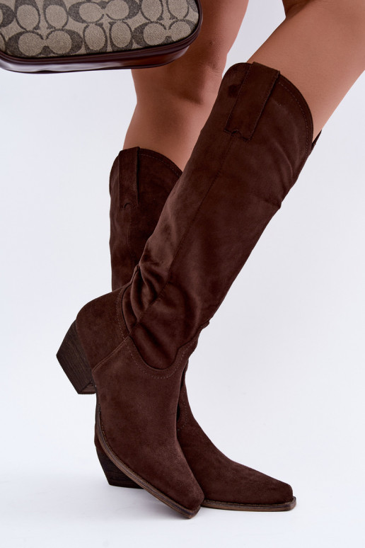 Bottes cowboy chocolat à talon bas Grisel