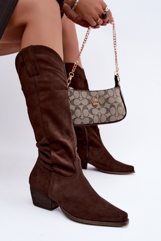 Schokoladenfarbene Cowboy-Stiefel mit niedrigem Absatz Grisel