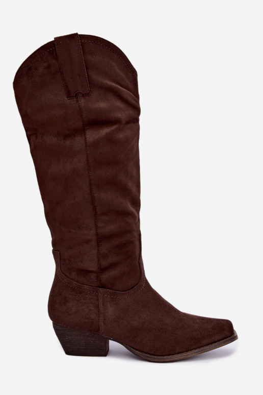 Bottes cowboy chocolat à talon bas Grisel