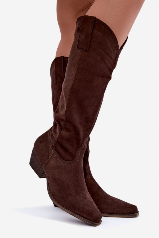 Schokoladenfarbene Cowboy-Stiefel mit niedrigem Absatz Grisel