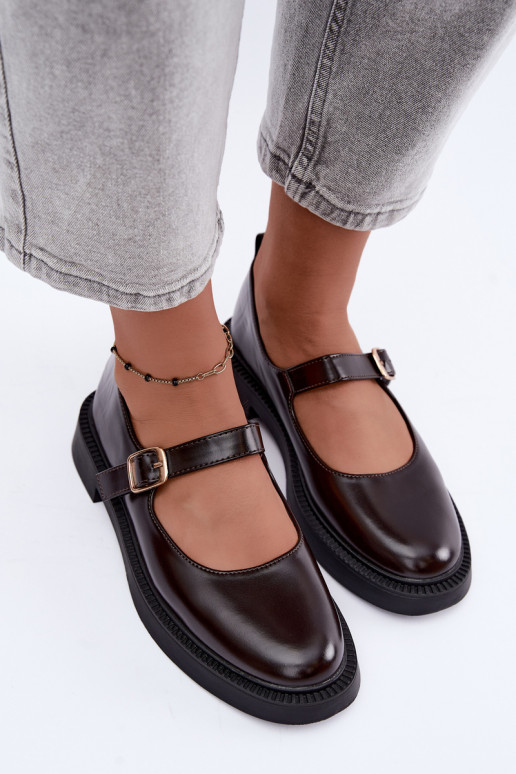 Chaussures chocolat à talons larges Lareine