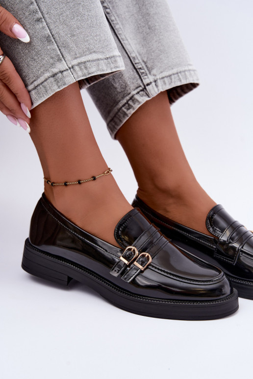 Mocassins noirs pour femmes avec sangles Perline
