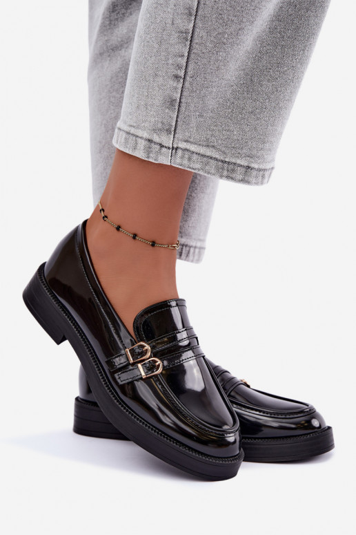 Zwarte dames mocassins met bandjes Perline
