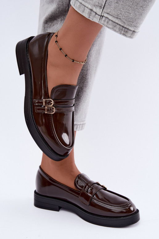 Chocolade dames mocassins met bandjes Perline