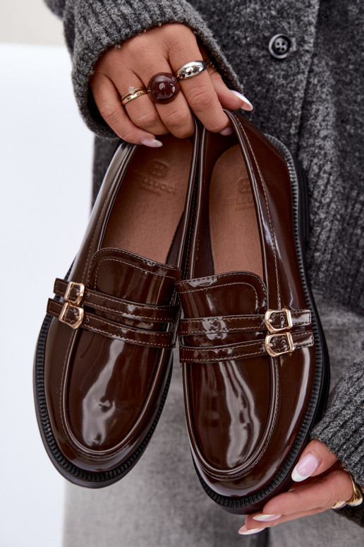 Chocolade dames mocassins met bandjes Perline