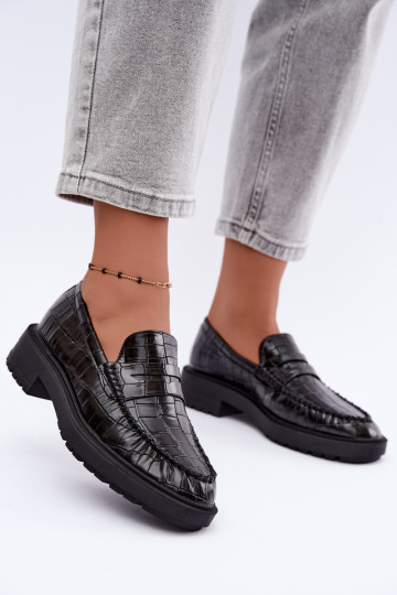 Zwarte mocassins met reliëf Rhosyn