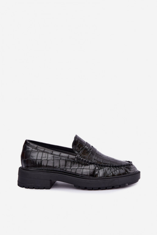 Zwarte mocassins met reliëf Rhosyn