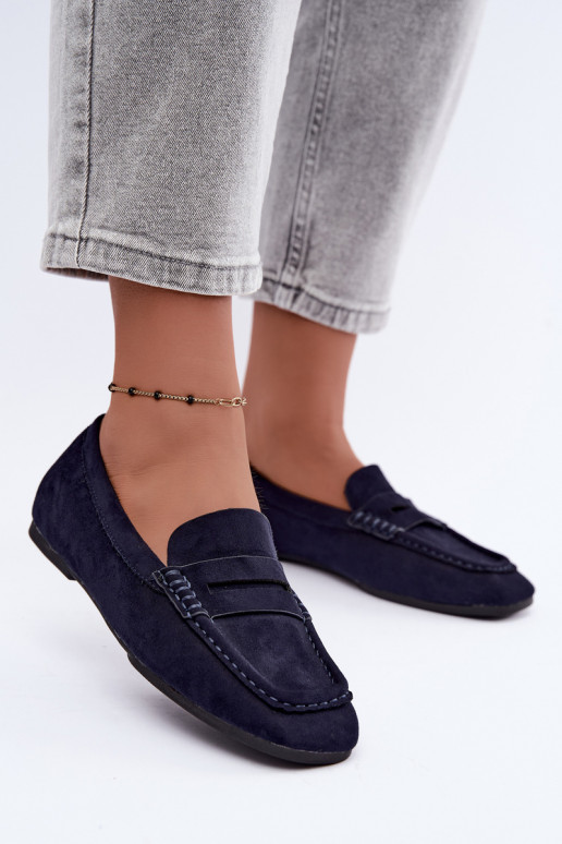 Sylvana platte dames mocassins in donkerblauwe kleur