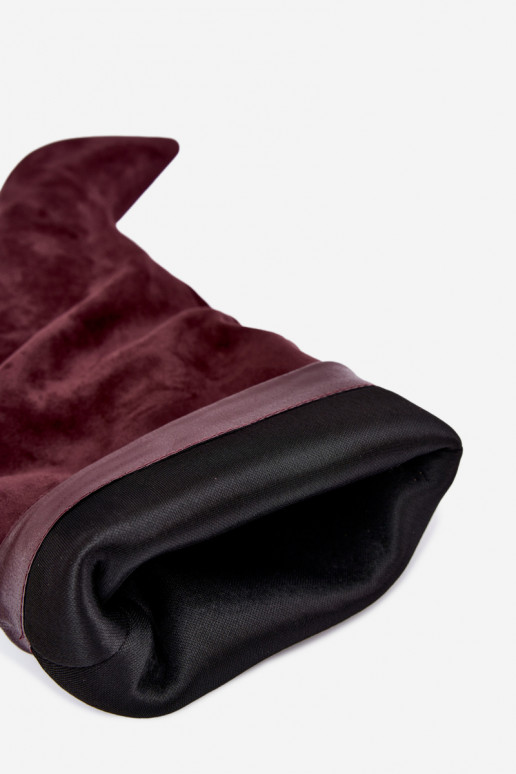 Orielle bottes longues chaudes avec volants et talons couleur bordeaux