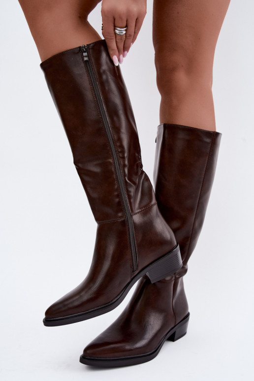 Philomene warme lange Stiefel mit niedrigem Absatz in Schokoladenfarbe