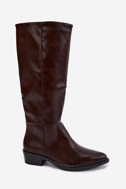Philomene bottes longues chaudes à talon bas couleur chocolat